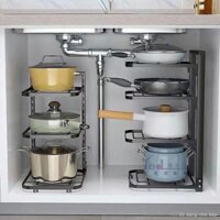 Giá để nồi để đựng nồi nhà bếp Kệ inox dưới bồn rửa nhiều lớp tủ nhà nhiều lớp