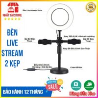 Giá Đỡ 2 Điện Thoại Livestream Có Đèn Led, Kẹp Điện Thoại Để Bàn Quay Video Tiktok Có Đèn Led 3 Màu