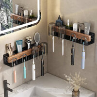 Giá đỡ bàn chải đánh răng bằng gỗ óc chó đen, cốc nước rửa miệng trong phòng tắm, tổ chức bàn chải đánh răng bằng gỗ nguyên khối