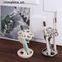 Giá đỡ bàn chải đánh răng bằng gốm NOVALINX, Giá đỡ kem đánh răng tiết kiệm không gian chống nước, Dễ dàng làm sạch 6 khe cắm Bàn chải trang điểm chống trượt hình hoa Kệ vệ sinh