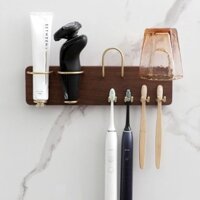 Giá đỡ bàn chải đánh răng, cốc nước súc miệng, giá lưu trữ, cốc đánh răng, tổ chức bàn chải điện, giá đỡ kem đánh răng, gỗ óc chó nguyên khối, giá đỡ máy cạo râu điện