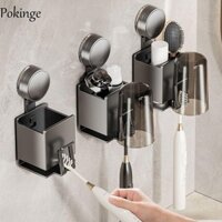 Giá đỡ bàn chải đánh răng điện POKINGE, Giá đựng bàn chải đánh răng điện bằng nhôm không gian không đục lỗ, Giá đựng bàn chải đánh răng treo tường có thể tháo rời Phòng tắm