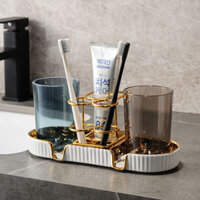 Giá đỡ bàn chải điện sang trọng với cốc nước rửa miệng và bộ cốc bàn chải cho lưu trữ trong phòng tắm, không cần khoan