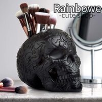 Giá đỡ bàn chải trang điểm đầu lâu RAINBOW, Hộp đựng bút màu đen trang trí, Nhựa văn phòng phẩm Dung tích lớn để bàn lưu trữ văn phòng