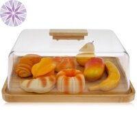 Giá đỡ bánh gỗ Khay đựng bánh trong suốt có nắp bụi Khay hình chữ nhật Ánh sáng và dễ dàng xử lý và làm sạch Khay đựng bánh bề mặt nhẵn cho các bữa tiệc SHOPTTKC3059