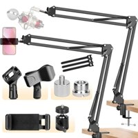 Giá đỡ cánh tay micrô Giá đỡ treo bùng nổ với bộ chuyển đổi vít 3 / 8 "đến 5 / 8", Giá đỡ ống khoan Kẹp điện thoại di động Mic Clip cho Blue Yeti Nano Snowball Ice và các Mics khác