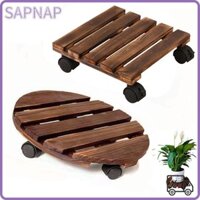 Giá đỡ cây trồng SAPNAP, Bánh xe bằng gỗ Cán chậu hoa Xe đẩy, Khả năng di động tròn / vuông Làm dày cây Caddy Stand Garden