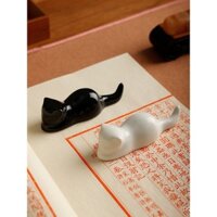 Giá đỡ cọ sứ mèo đen trắng dễ thương phong cách Nhật Bản, bốn báu vật của học đường, giá đỡ cọ hội họa Trung Quốc, đồ trang trí gốm sứ nhỏ