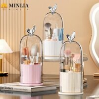 Giá đỡ cọ trang điểm xoay MINLIA, có nắp ống đựng cọ trang điểm xoay được, Hộp đựng mỹ phẩm tiết kiệm không gian trong suốt đa chức năng Hộp đựng mỹ phẩm để bàn