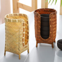Giá đỡ cốc cổ điển, giỏ cốc, giỏ lưu trữ thủ công, giỏ cốc trà bằng tre, hộp lưu trữ cốc thử, phụ kiện bộ trà Kung Fu gia đình PX8G