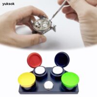 Giá đỡ cốc dầu Giá đỡ cốc đồng hồ, Bộ dụng cụ bôi dầu đồng hồ, Dụng cụ nhúng dầu đồng hồ kim loại 4 cốc đựng dầu cho thợ làm đồng hồ