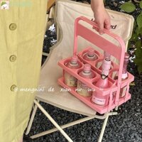 Giá đỡ cốc đơn giản Ins, màu sắc retro, giá đỡ cốc đựng đồ uống, bia, hình trái tim nữ tính, giỏ dã ngoại có thể gập lại K65T