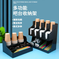 Giá đỡ cốc giấy dùng một lần, nắp cốc giấy, giá lưu trữ ống hút, hộp đựng cốc cho quán trà sữa, quầy bar