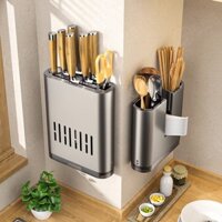 Giá đỡ dao đa chức năng, giá treo tường không cần khoan, giá đỡ dao bếp, lồng đũa, giá thoát nước cho đũa