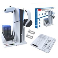 Giá Đỡ + Đế Sạc + Quạt Tản Nhiệt + 6 Ngăn Đựng Tai Nghe Cho ps5 slim Đứng 2 playstation5