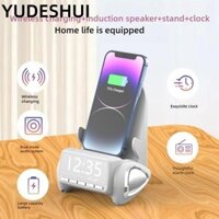 Giá đỡ điện thoại để bàn YudhUI, Sạc không dây có loa Bluetooth Bộ sạc điện thoại không dây, 4 trong 1 kèm đồng hồ Quà tặng giá đỡ điện thoại