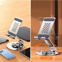 Giá đỡ điện thoại, ipad, máy tính bảng bằng hợp kim nhôm đúc không rỉ, chân đế xoay tròn 360 chịu lực lớn