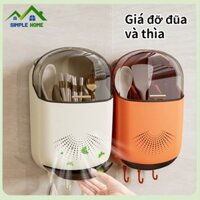 Giá đỡ đũa và thìa có nắp treo tường, giá đỡ đũa treo tường chống bụi có móc tích hợp