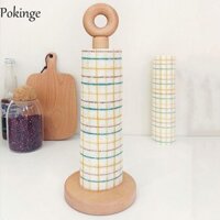 Giá đỡ giấy cuộn đứng POKINGE, Giá giấy cuộn gỗ dễ thương đứng miễn phí, Giá đỡ khăn ăn chống trượt một tay sáng tạo Phòng tắm