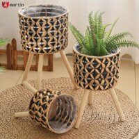 Giá đỡ hoa dệt bằng tay Mây bằng gỗ Ban công đứng trên sàn Chậu cây Phòng khách Giỏ cây xanh .vn