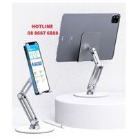 Giá đỡ iphone, ipad, điện thoại, tablet cao cấp, điều chỉnh độ cao, chân đế xoay tròn 360 độ.