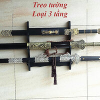 Giá đỡ kiếm treo tường bằng gỗ loại 01 tầng, 02 tầng và 03 tầng dành cho các loại kiếm mô hình katana, zenitsu, kimetsu.