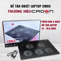 Giá Đỡ Laptop 15.6 Inch Crown CM05 Đế Tản Nhiệt Laptop Gaming 5 Quạt, Làm Mát Nhanh, Chống Ồn