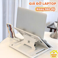 Giá Đỡ Laptop Tản Nhiệt PAMPER, Kệ Để Laptop Gấp Gọn Đế Xoay 360 Độ, Chỉnh Độ Cao Kèm Đỡ Điện Thoại