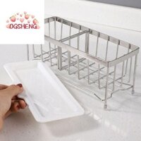 Giá đỡ miếng bọt biển nhà bếp ERZAP, Giá đỡ bồn rửa nhà bếp bằng thép không gỉ khô nhanh, Công suất lớn bền bỉ Tự thoát nước Khăn lau bát đĩa chống gỉ Nhà tổ chức phòng tắm