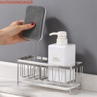 Giá đỡ miếng bọt biển nhà bếp OUTDOROASIS, Giá bồn rửa chén tự thoát nước chống gỉ, Giá đỡ đũa dung tích lớn tiện lợi Giá đỡ khăn lau bát đĩa bằng thép không gỉ Mặt bàn