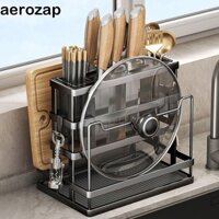 Giá đỡ nắp nồi HOMESOGOOD, Giá phơi đồ dùng tiết kiệm không gian dung tích lớn, đa chức năng có khay thoát nước Giá dao thép Carbon treo tường cho nhà bếp