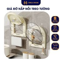 Giá đỡ nắp nồi, kệ để nắp nồi treo tường dán chắc chắn, chất liệu ABS và nhôm sang trọng, cao cấp Odela House