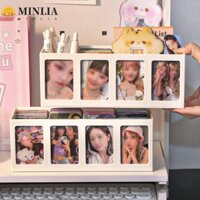Giá đỡ Photocard MINLIA, Cửa sổ trong suốt 3 ngăn Hộp lưu trữ thẻ ảnh, Khung ảnh thực tế Tiết kiệm không gian Giá đỡ bút chì có thể xếp chồng lên nhau Hình ảnh