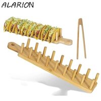 Giá đỡ Taco bằng gỗ ALARION, Giá đỡ đĩa Taco bằng tre thân thiện với môi trường, Tay cầm cổ điển mất 8 vỏ mềm hoặc cứng Taco Tongs Bộ máy phục vụ khai vị tại nhà
