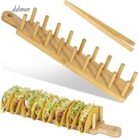 Giá đỡ Taco gỗ DELMER, Giá đỡ đĩa Taco bằng tre thân thiện với môi trường, Tay cầm đa năng mất 8 vỏ mềm hoặc cứng Taco Tongs Bộ máy phục vụ khai vị Thực phẩm