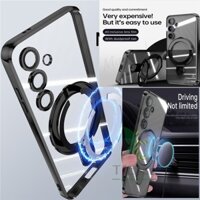 Giá đỡ tấm điện từ tính Vỏ trong suốt Samsung S24 Ultra S24 Plus S24 Vỏ giữ vòng sạc không dây Vỏ silicon mềm