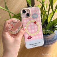 Giá đỡ từ tính dành cho chó kẻ sọc màu hồng thích hợp cho iPhone 13/14 chống sốc 15 chống sốc 16 vỏ điện thoại Hút từ tính 12 lỗ lớn 11 vỏ mềm xs/xr trái tim nữ tính 7 8p H19C