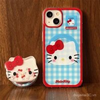 Giá đỡ từ tính Hello Kitty tương phản màu xanh và đỏ Tương thích với vỏ điện thoại từ tính iPhone16PROMAX vỏ mềm 13 lỗ lớn 14 chống rơi 16 chống sốc 11 hoạt hình X XR Xs Max Y8MI