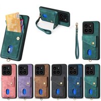 Giá Đỡ Từ Ví Đựng Thẻ Cho Xiaomi 14 Pro Redmi K70 K70E Xiaomi POCO X6 Pro Redmi Note 13 Pro Plus Dây Buộc Vỏ
