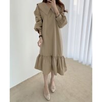 [GIÁ DỌN KHO - KHÔNG THỂ RẺ HƠN NỮA] Váy nữ dáng dài đuôi cá, tay áo lồng đèn - cổ peter pan phong cách retro - V32