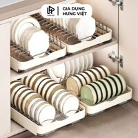 Giá đựng bát đĩa ray trượt, kệ úp chén đĩa cốc gắn ngăn hộc tủ hoặc để bàn không cần đục lỗ chống han gỉ HV6
