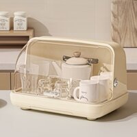 Giá Đựng Cốc Có Nắp Đậy Chống Bụi. Kệ Nhựa Úp Chén Đĩa Ráo Nước Tiện Lợi