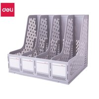 Giá đựng tài liệu 4 ngăn nhựa Deli 9846 màu ghi