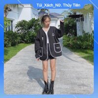 (Giá Gốc) ÁO CARDIGAN NỈ ANGEL LAND CÚC CÀI FORM TO - ÁO KHOÁC A IN BÔNG HOA HEAVEN màu đen ULZZANG -👗TTshop👑