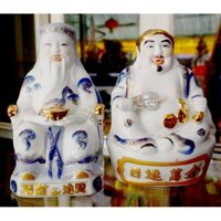 [Giá Gốc] Bộ tượng hai ông Thần Tài Thổ Địa sứ trắng xanh cao 18cm