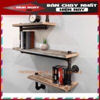 [GIÁ GỐC] kệ treo tường gỗ 3 tầng kệ ống nước decor trang trí nhà và quán cafe bằng ống săt  sáng tạo đẹp, độc, lạ
