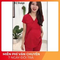 [Giá gốc] [video& ảnh thật] Bộ đồ bầu mặc nhà và sau sinh NGỐ thun cotton (có vạt chéo co bé ti)