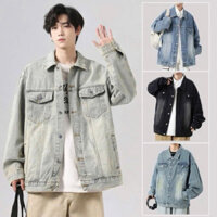 Giá hời _ (BigSize 75kg) Áo Khoác Jeans Nam Nữ Wad Loang Màu Phom Oversize, Áo Bò Phom Rộng Unisex Wad Bụi Bigsize