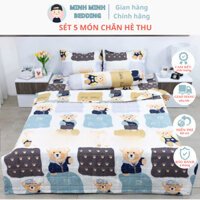 (Giá hời) Combo Chăn Ga Gối mùa hè 5 món mẫu GẤU BALO, kích thước Ga m2,m6,m8,2m2 chất Cotton 3D