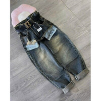 Giá hời _ Quần Jean Baggy  Nữ Thêu Chữ Lộ Túi  Phom Lửng 9 Tấc